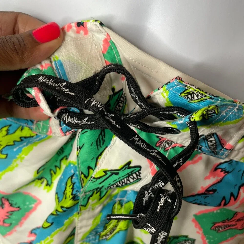 Maui and Sons Vintage 80s Neon Shark Board Shorts Size 32